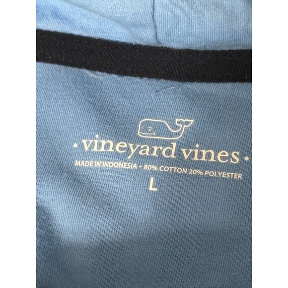 Vineyard Vines Light Blue Hooded Pullover‎ Sweatshirt Men's L Cotton & Polyester - Picture 3 of 4